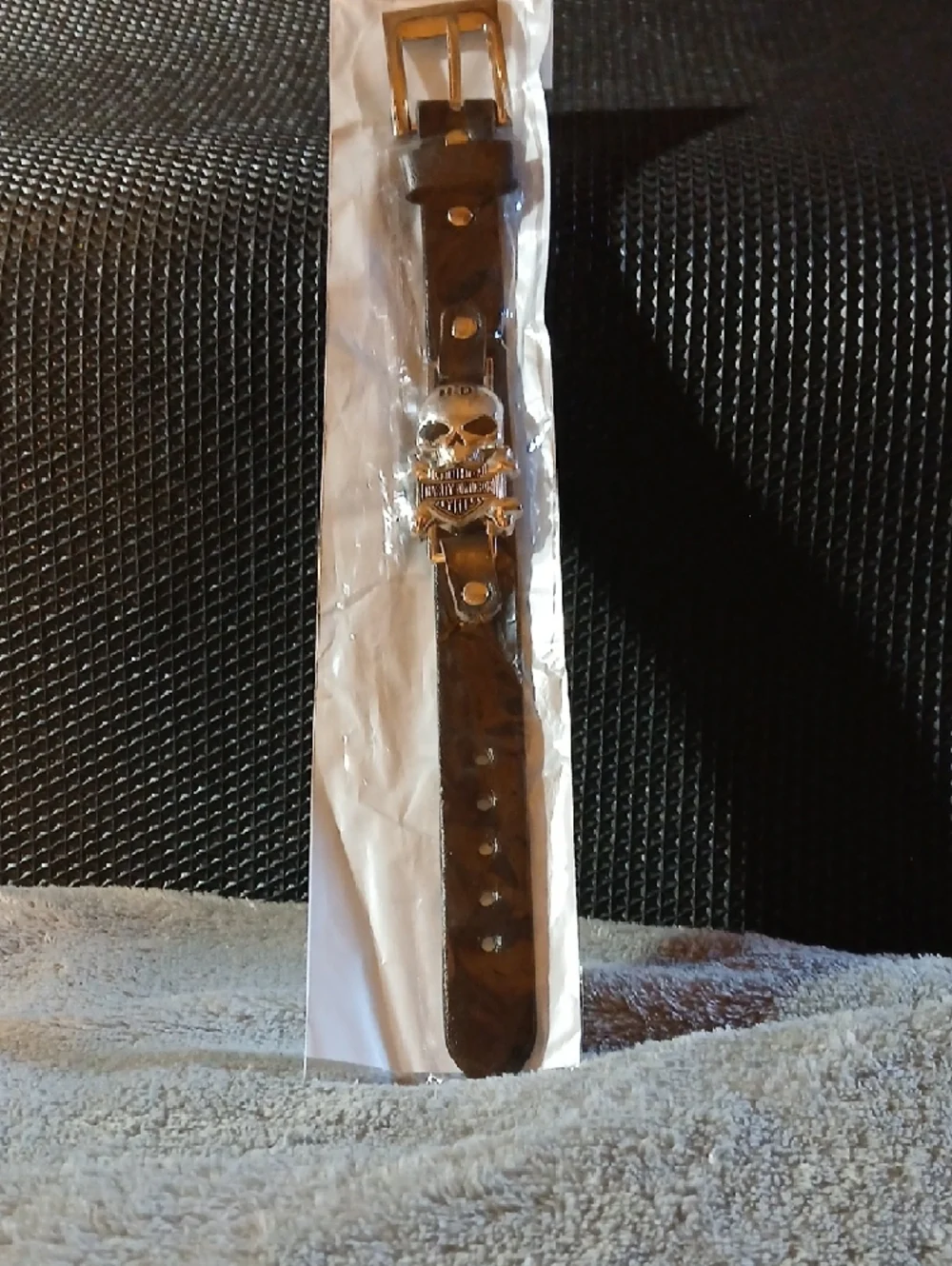 NWT Harley Davidson Bracelet, Gray Gaiter with Black & White Check Lanyard